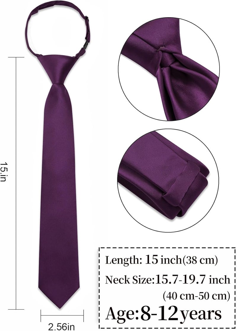 Ailisus Store Boys Tie Solid Color Silk Satin Pre-tied Kids Necktie for Age 8-12 Adjustable Formal Wedding School Graduation - Image 3